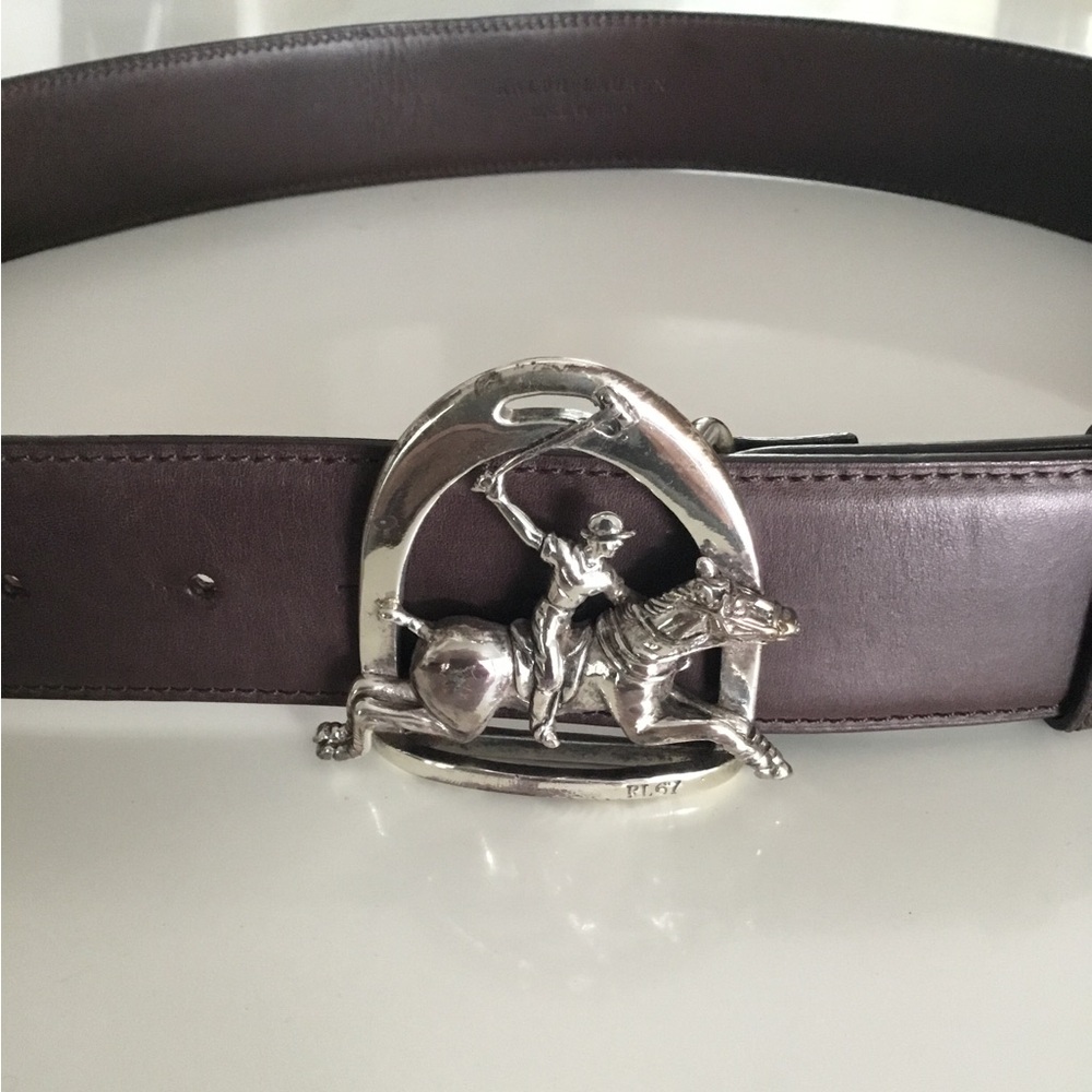 Ralph Lauren RL 67 Brown Leather Belt. Sterling Buckle. Like New.